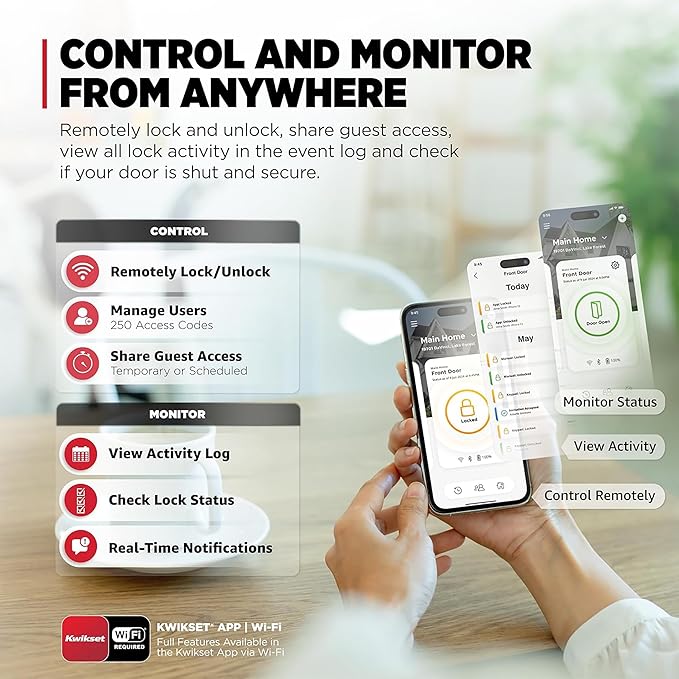 Kwikset Halo Select Smart Lock Keyless Entry Door Lock Wi-Fi and Matter Enabled Deadbolt No Hub Needed, Geofence Auto-Unlock, Grade AAA Certified, Easy Install, Satin Nickel Lifetime Finish Warranty