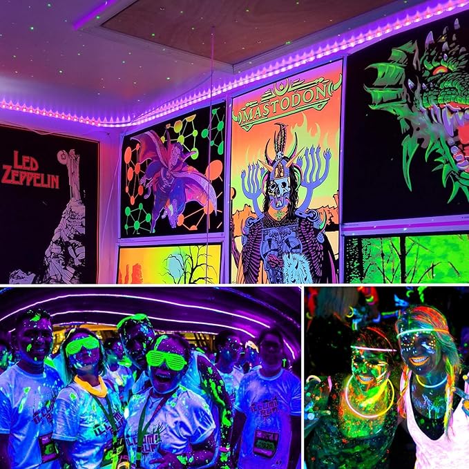 Black Lights 20FT 360LEDs Blacklights LED Strip, Tape Lights, 12V Flexible Purple Blacklight Fixtures, LED Ribbon for Stage, Fluorescent Glow Party, Bar, Indoor Dance,Gallery