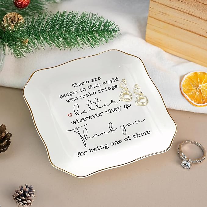 OASSIE Teacher Appreciation Gifts for Women - 4"x4" Ceramic Jewelry Dish Tray - Teachers Day Birthday Appreciation Inspirational Retirement Thank You Nurse Appreciation Gifts for Women Coworkers Boss