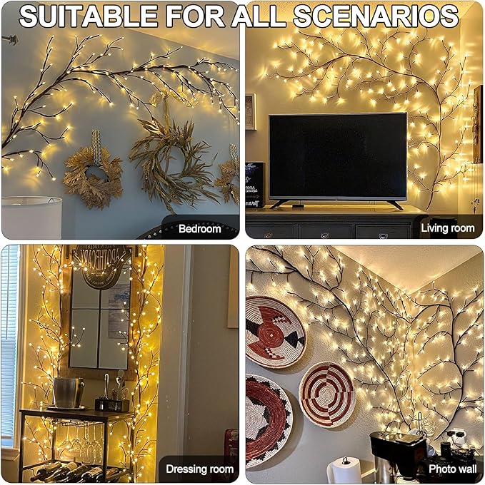2PCS Vines for Room Decor with Remote, 7.5Ft Christmas Decorations Indoor Home Decor Artificial Plants Twinkling Tree Branches, 8 Modes Enchanted Willow Vine Lights for Bedroom Walls Living Room