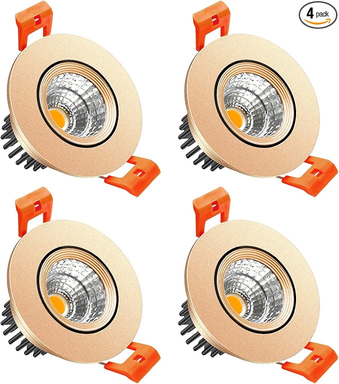 LightingWill 2inch LED Dimmable Downlight, 3W COB Recessed Ceiling Light, Ultra Warm White 2700K, CRI80, 25W Halogen Bulbs Equivalent, Gold (4 Pack)