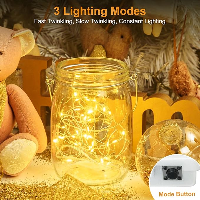 btfarm 6 Pack Fairy Lights Battery Operated [3 Modes], 7ft 20 Led Twinkle String Lights Waterproof Bulk Small Mini Sliver Wire for Christmas Mason Jars Wedding Table Centerpiece, Warm White/Colorful
