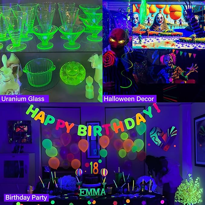Dimmable Black Light Strip Kit 40ft/12M 720 LEDs, 12V Flexible Blacklight Fixtures, 385nm-400nm, Black Light LED Strips for Glow Party Fluorescent Poster Halloween Indoor Bedroom Decor, Non-Waterproof