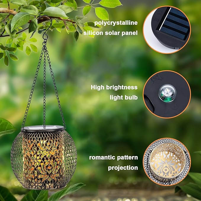 Solar Lanterns Outdoor Waterproof, 4 Pack Hanging Solar Lights Outside Garden Decor, Gifts for Women Mom Grandma Metal Decorative Lantern for Patio Yard Porch Balcony Backyard Lawn