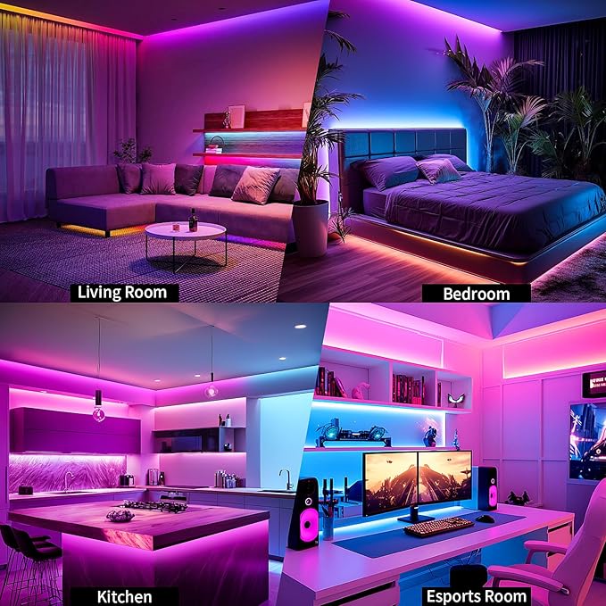KSIPZE Smart WiFi LED Strip Lights 50FT, RGB LED Lights for Bedroom, APP Control LED Lights Work with Alexa, Music Sync, DIY, Flexible Color Changing LED Strip Lighting for Home Room Decor