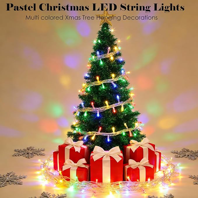 Pastel Easter String Lights, Multicolor Plug in Christmas Lights with 33ft Clear Wire 100 LEDs & 8 Modes for Christmas Tree, Bedroom, Patio and Parties Indoor Outdoor Hanging Decor (Colored)