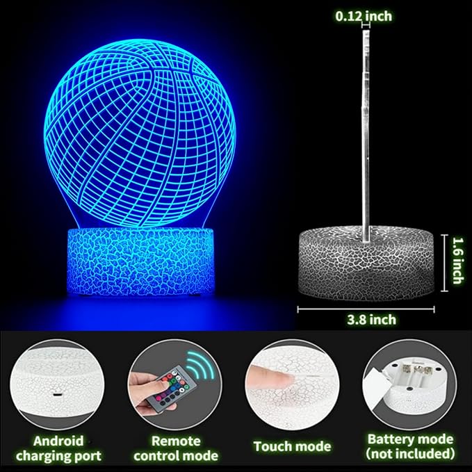 4 Patterns Basketball Night Light,3D Hologram Illusion Basketball Lamp,Dimmable Remote Control/Smart Touch,16 Colors Changing Light,Room Decor Bedside Desk Lamp,Basketball Gift for Boys (style 8)
