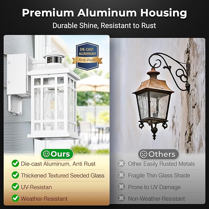 White 2-Pack Porch Lights with GFCI Outlet, Modern Updated Dusk to Dawn Outdoor Lighting, Waterproof Outdoor Light Fixture with Tempered Glass, Outside Light Wall Mount for House Garage