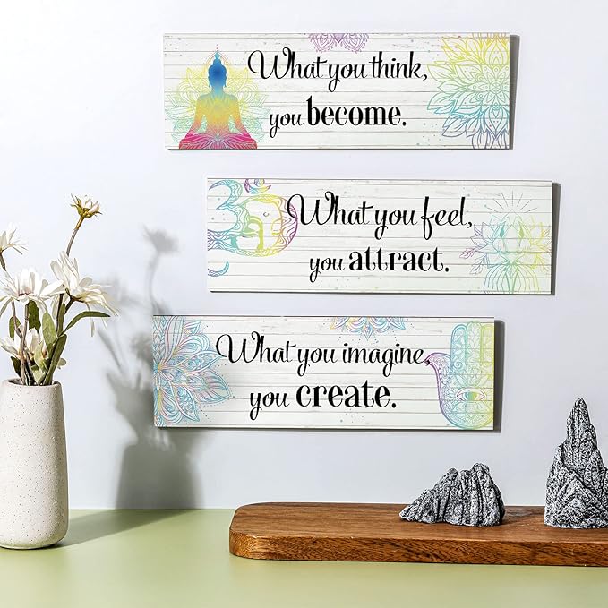 Yerliker 3 Buddha Decor Buddha Wall Art Meditation Room Chakra Decor for Bedroom Zen Quotes Wall Decoration Spiritual Gift Hanging Buddhism Spa Room Decoration Yoga Art for Women(White)