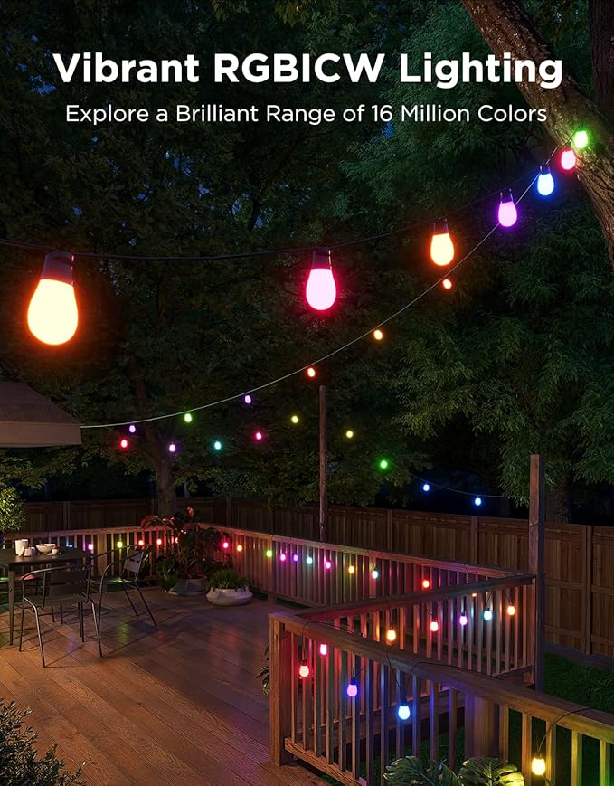 Govee S14 Bulb Outdoor String Lights 2, 48ft Smart RGBIC Warm White Patio Lights with 15 LED Bulbs, 111 Scene Modes for Outdoor Decor, Upgraded IP66 Compatible with Alexa, Google, Matter, APP Control