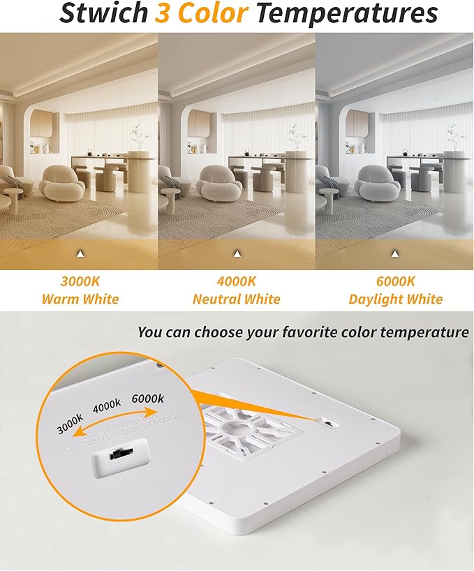 Square Led Flush Mount Ceiling Light,20 Inch 50w 4520lm led Light 3000k,4000k,6000k CCT Selectable,Flat Panel Super Slim Led Ceiling Light Fixture,for Living Dining Kitchen Bedroom Room (1Pack-White)