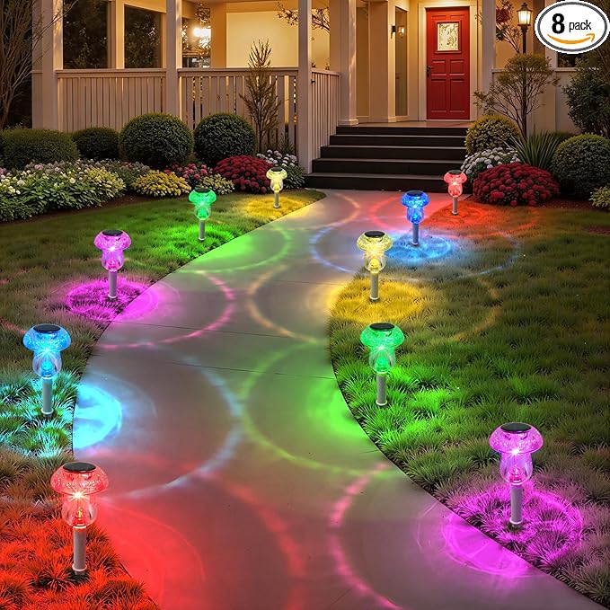 Solar Lights Outdoor, 8 Pack Mushroom Lights Outside Waterproof, Solar Powered LED Lighting for Garden, Yard, Landscape, Path, Pathway, Lawn, Walkway, Driveway, Backyard Decor (Color Changing)