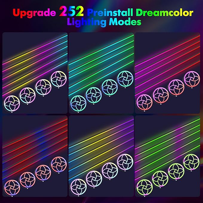 New Version Dreamcolor Acrylic Car Interior Lights 22 in 1 RGB LED Strip Lights APP Control Zoned Control System 252 Color Modes DIY Fiber Optic Ambient Lighting Kits Music Car Neon Light Kits