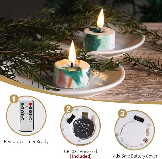 Eywamage Flameless Tealights with Remote Batteries, Realistic Flickering LED Tea Votive Candles Set of 12