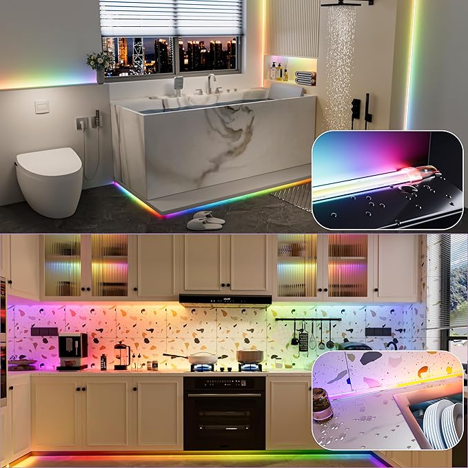 PAUTIX IP65 Waterproof RGB Smart IC COB LED Strip Light Addressable 24ft/7.5m,24V Color Flowing Strip Light Multicolor Flexible Tape Light for TV,Room,Party DIY Decoration(Without Controller&Adapter)