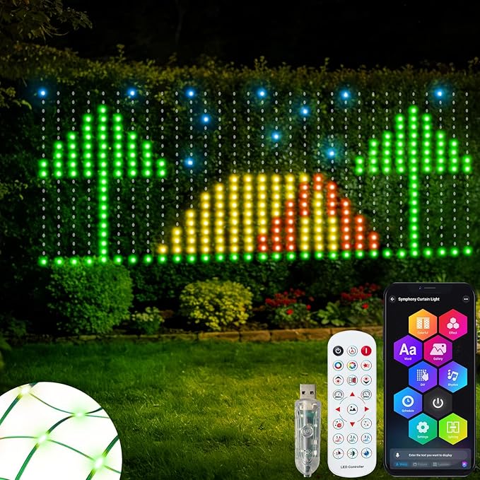 echosari 600 LED Net Lights Outdoor, 3.7 * 9.5ft Smart RGB&IC Net Lights with App/Remote Control, DIY Modes, Waterproof Mesh Light for Patio Bush Decor (Dark Green Wire)