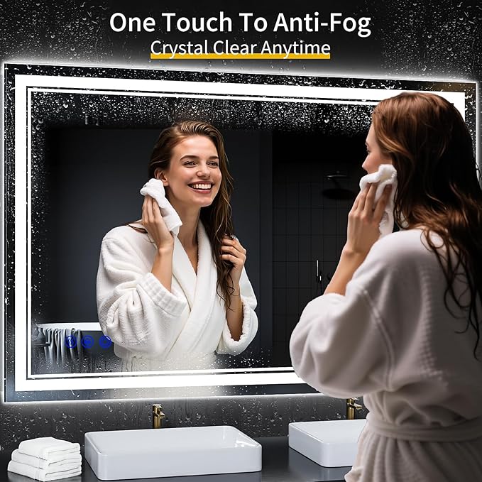 55"x36" LED Bathroom Mirror with Anti-Fog, Stepless Dimmable Lights, 3 Color Modes, Shatter-Proof Tempered Glass,Waterproof Design