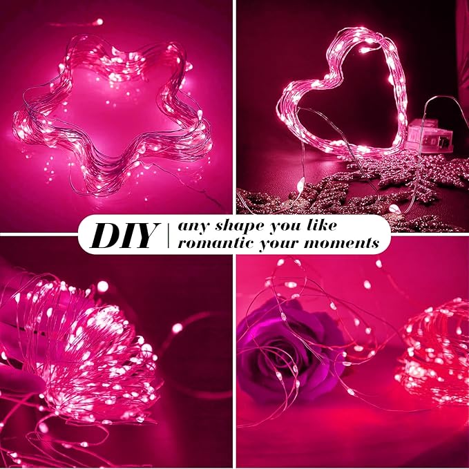 ZGWJ 6 Pack Fairy Lights Battery Operated with Remote, 7ft 20 LED Mini Fairy String Lights with Timer 8 Lighting Modes Waterproof for Halloween Christmas Tree DIY, Parties, Bedroom Decorations Pink