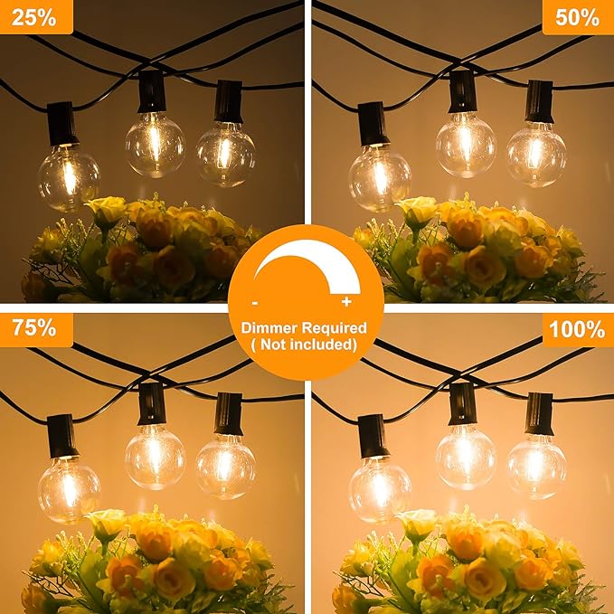Bosceos 120FT Outdoor G40 LED Globe String Lights Dimmable Waterproof Shatterproof Light Strings with 60 Bulbs Connectable Commercial Hanging Lights for Christmas Patio House Backyard Balcony Party