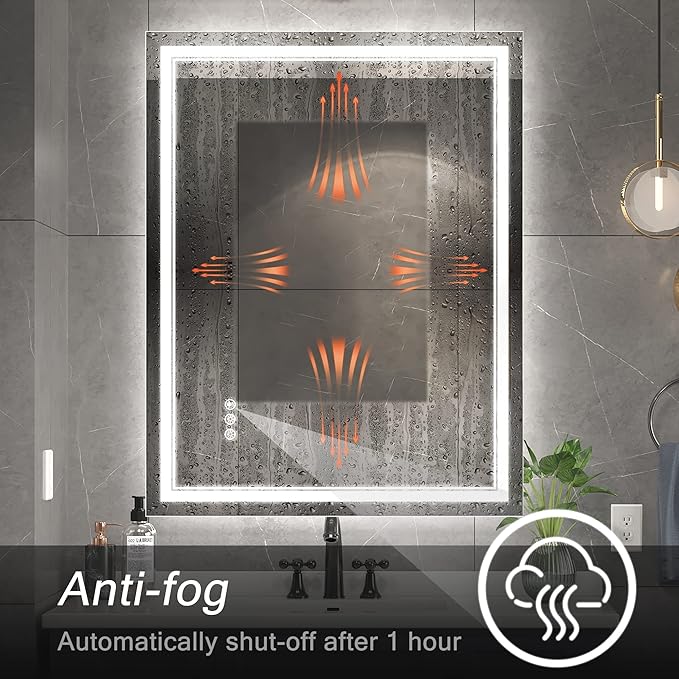 30x36 Inch Led Mirror for Bathroom with Front Light and Backlit, Bathroom Mirror with Led Lights, Vanity Mirror with Lights for Wall, Anti-Fog, Dimmable, Memory Function, Tempered Glass