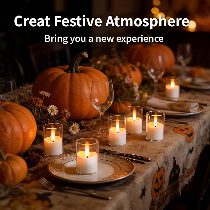 Rechargeable Flameless Candles with Timer Remote, 1.7"x2.6" Clear Acrylic LED Tea Lights Candles，Small Votive Electric LED Candles for Home Aniversary Wedding Holiday Decor(6 Pack)