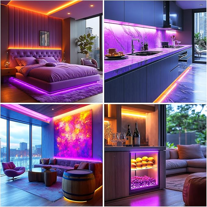 LED Strip Lights 24V COB LED Purple Super Bright LED16.4ft Dotless High Density 14W/m, 8mm Width Cuttable Flexible for Home DIY led Purple Commercial Decoration Projects (No Power Supply)