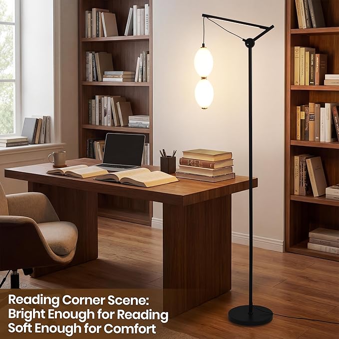 Modern Floor Lamp for Living Room, Standing Corner Lamp with Double Gourd Shade, Dimmable Color Changing Living Room Lamp with Built-in Light Source