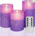 Mingfuxin Purple Flameless Candles with Remote, Set of 3 Indoor Halloween Candles Battery Operated, LED Fake Candles for Bedroom Home Wedding Tabletop Fall Decor