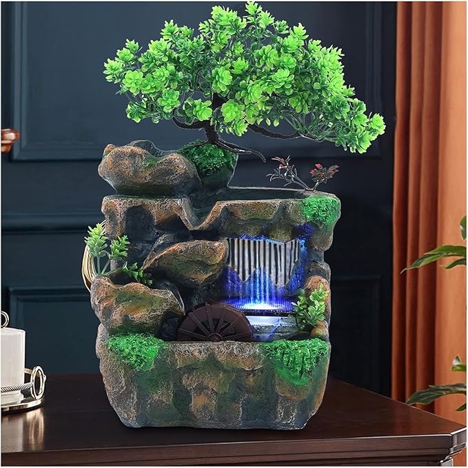 Bedroom Accessories Tabletop Fountains, Waterfall Tabletop Fountain,Zen Meditation Indoor Relaxation,LED Colorful Light Waterfall,for Office Home