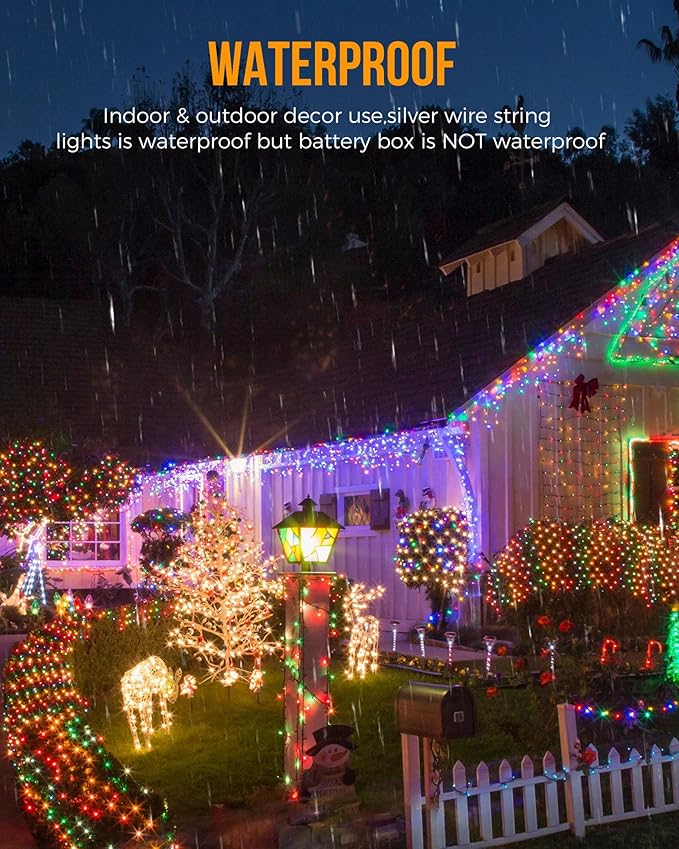Battery Operated Fairy Lights, 10Feet 120LEDs Firecracker String Lights Waterproof Silver Wire Starry Firefly Lights for DIY Wreath Home Wedding Indoor Outdoor Christmas Decorations, Multicolor