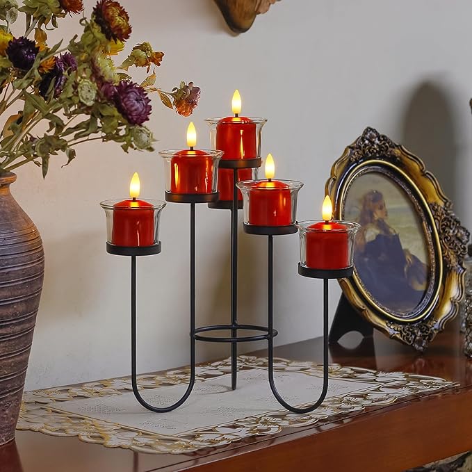 Rechargeable Small Flameless Tea Light Candles with Remote Function, LED Votive 2/4/6/8 Hours Timer Red 1.5" x2.5" Mini Plastic Set of 6 Tealight (Charging Cable Included)