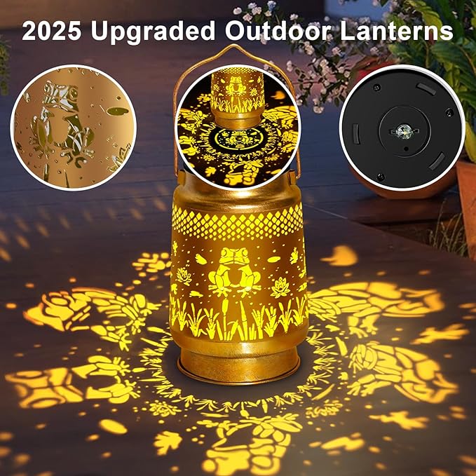 Solar Lanterns Outdoor Waterproof Hanging Solar Lights, Frog Garden Decor Birthday Gifts for Women Mom, Hanging Metal Garden Lights for Yard Patio Lawn Landscape Women Gifts Christmas Gifts