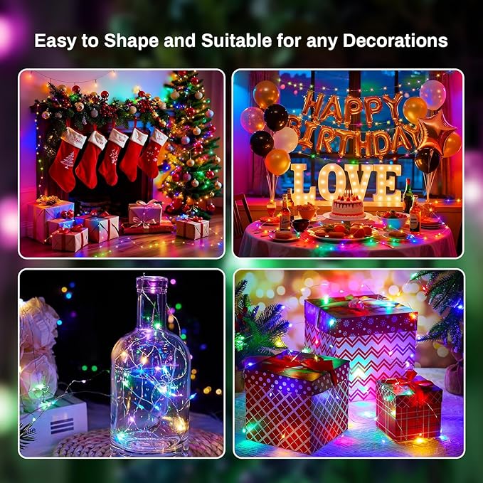 ZGWJ 24 Pack Fairy Lights Battery Operated, 7ft 20 Mini LED Fairy String Lights Silver Wire 3 Modes for DIY, Parties, Wedding, Bedroom, Halloween Christmas Decoration Multicolor