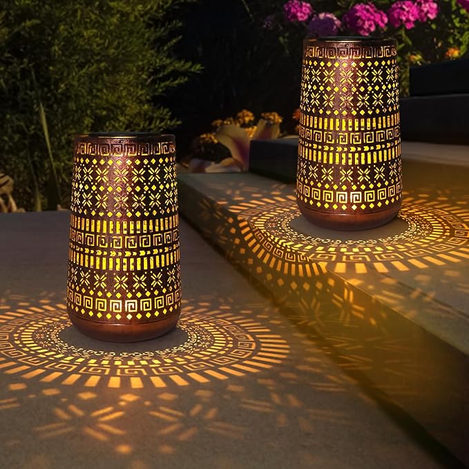 Solar Lantern Outdoor Waterproof,Hanging Solar Lights Decorative Retro Metal Lanterns Lights for Garden Yard Backyard Porch Table Pathway Balcony Tree Lighting