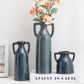 Ceramic Vase Set of 3 - Rustic Vases Set for Flower Centerpieces Pampas Grass - 3 Blue Bud Vase for Decor - Modern Decoration Terracotta Vases for Home Farmhouse Table Office, Mini Pottery Vase