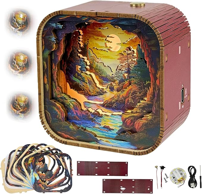 3D Wooden Puzzle Night Light DIY LED Art Lamp Kit for Adults Desk Decoration Creative Craft Model Table Ornament and Birthday Gift (Sunset Valley)
