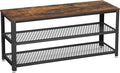 VASAGLE 3-Tier Shoe Rack, Shelf Storage Bench with Metal Mesh Shelves and Seat, Free Standing Shoe Organizer for Entryway, 11.8 x 39.4 x 17.7 Inches, Rustic Brown and Black ULBS078B01