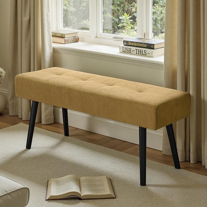 Entryway Bench - Bench for Bedroom, Modern Ottoman End of Bed, Corduroy Padded Benches for Living Room, Foyer, Mudroom, Hallway - 39" L x 14" W x 17" H