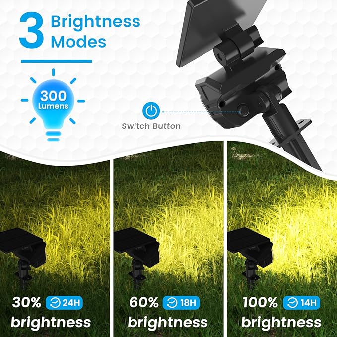 VOLISUN Solar Spotlight Outdoor, IP67 Waterproof Solar Landscape Spot Lights，Uplights for Yard Garden Pathway - 8 Pack (Warm White) 27 LED 3 Lighting Modes