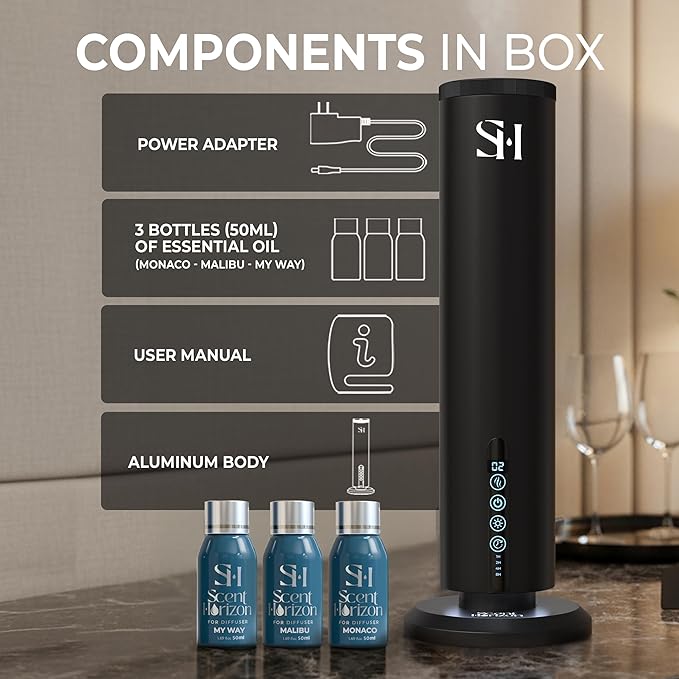Hotel Waterless Scent Diffuser, Tower Design Upgrade 2026 | Rechargeable Battery Cold Air Oil Diffuser for Large Homes, Offices, Hotels & Spas (1200 Sq.Ft) | Includes 3 x 50ml Premium Fragrance Oils
