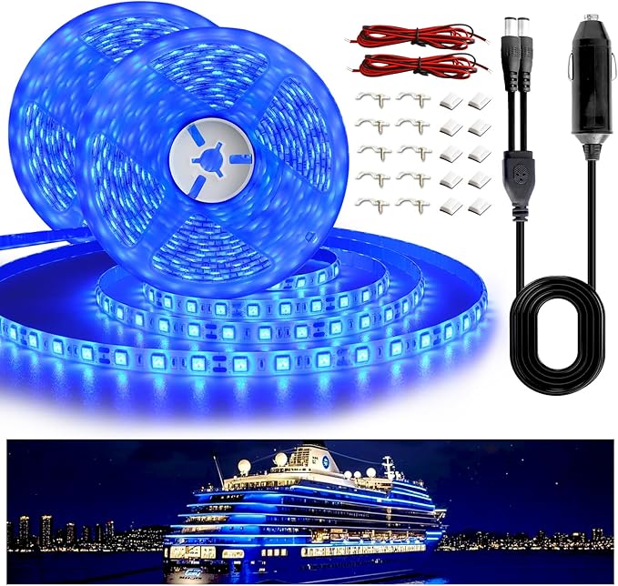 Upgraded Marine LED Light Strip - 12V 32.8FT Boat Lights with 2M Cigarette Lighter Plug, IP65 Waterproof, for Indoor Outdoor Pontoon Yacht RV Cabin