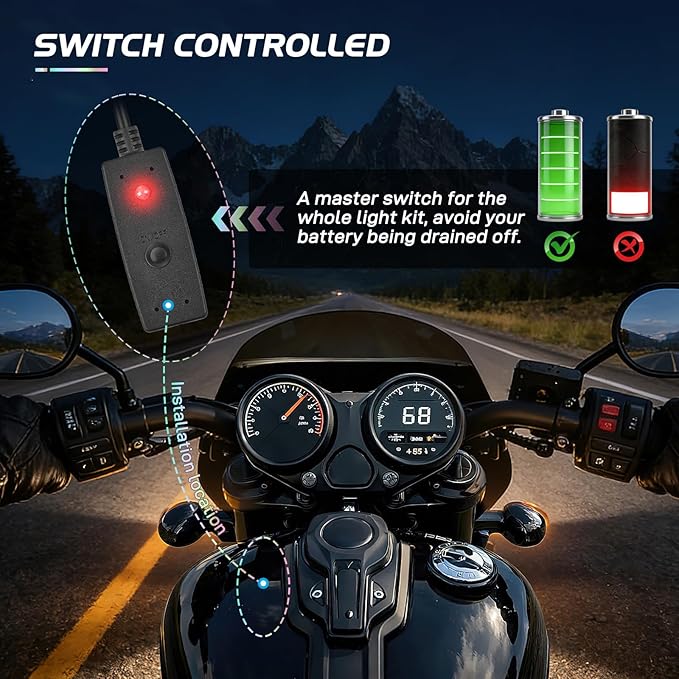 Nilight - TL-35 12PCS Motorcycle RGB Led Light Kit Waterproof Multi-Color Atmosphere Lights Lamp with Dual RF Wireless Remote Controllers for Harley Davidson Honda Kawasaki Suzuki, 2 Years Warranty