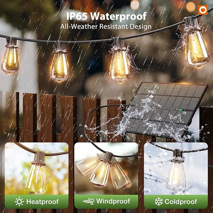 addlon 198FT(192+6) Solar String Lights Outdoor Waterproof, 60+4 LED Bulbs, Shatterproof Patio Lights with Remote, Dimmable & Timing, Hanging Lights for Garden Backyard Party Wedding Camping Decor