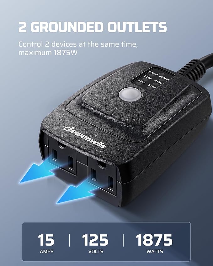 DEWENWILS Outdoor Timer Outlet Waterproof, Outdoor Timer for Lights, 100 ft Remote Control with 2 Grounded Electrical Outlets for Outdoor String Lights, 15A 1/2HP UL Listed