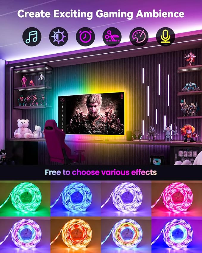 Pak RGB+IC LED Strip Lights for Bedroom & TV, 16.4ft Smart Lights with Remote APP Control, DIY 16 Million Colors, Music Sync Color Changing LED Lighting, 44 Scene Modes, Work with Alexa & Google
