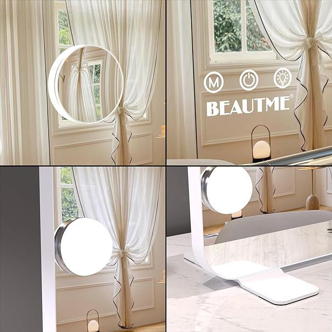 BEAUTME Large Vanity Mirror with Lights, 36''×24'' Makeup Mirror, Light up Mirror with 16 Dimmable LED Lights and 10X Magnification, 3 Lighting Modes, Touch Control