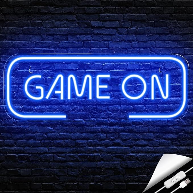 GAME ON LED Neon Sign for Wall Decor USB Adjustable Brightness Living Room Bars Barbers Pub Wedding Party Salon Club Gatherings Gaming Room Man Cave Halloween Christmas Birthday Art Wall Decor