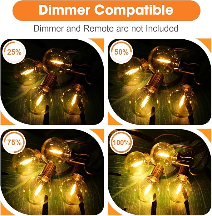 36 Pack G40 Replacement Bulbs for Outdoor String Lights, Shatterproof LED Globe Light Bulbs for Indoor Outdoor Patio Cafe Decor, E12 Screw Base, Warm White