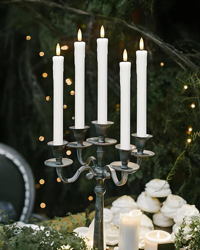 9.6" Flickering Flameless Taper Candles with Remote Timer, White LED CandleSticks, Box of 6 Long Battery Operated Candles for Window, Table, and Mantel Decor