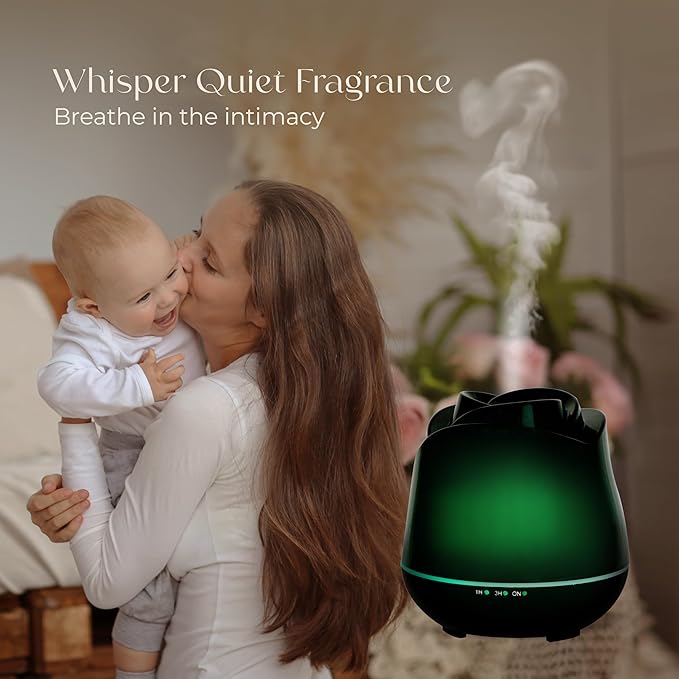 Earnest Living Rose Essential Oil Diffuser 150ml – Mini Ultrasonic Aromatherapy Humidifier for Bedroom & Desk, Quiet Mist, USB Powered, 7-Color Night Light, Valentine's Gift for Women, Solid Black